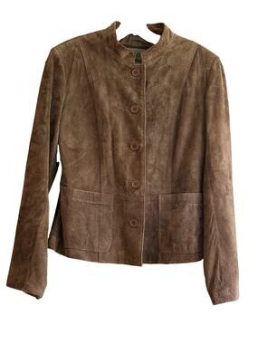 Vintage 90s Brandon Thomas Suede Leather Jacket Womens M Brown Fitted Blazer